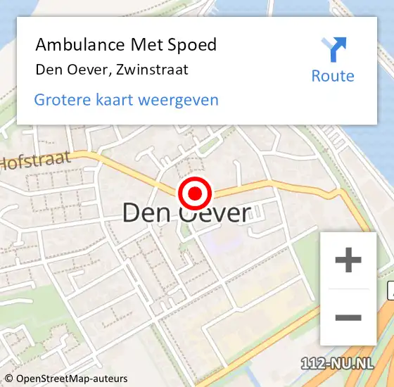 Locatie op kaart van de 112 melding: Ambulance Met Spoed Naar Den Oever, Zwinstraat op 25 oktober 2022 12:20