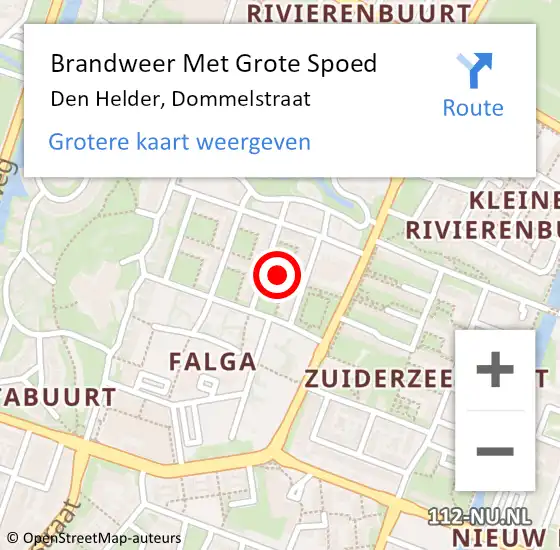 Locatie op kaart van de 112 melding: Brandweer Met Grote Spoed Naar Den Helder, Dommelstraat op 25 oktober 2022 12:22