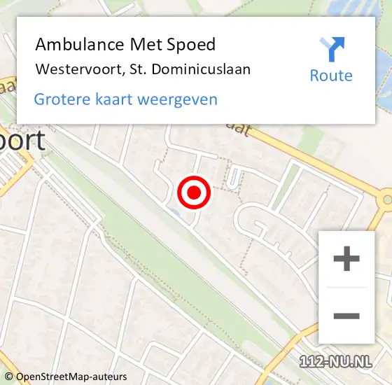 Locatie op kaart van de 112 melding: Ambulance Met Spoed Naar Westervoort, St. Dominicuslaan op 25 oktober 2022 12:44