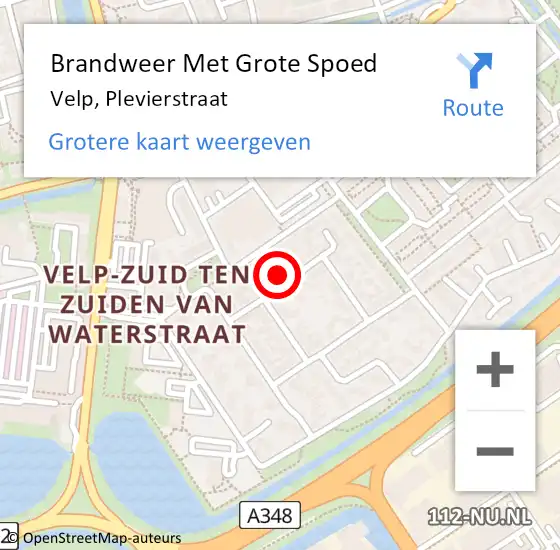 Locatie op kaart van de 112 melding: Brandweer Met Grote Spoed Naar Velp, Plevierstraat op 25 oktober 2022 12:48