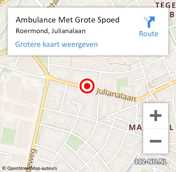 Locatie op kaart van de 112 melding: Ambulance Met Grote Spoed Naar Roermond, Julianalaan op 25 oktober 2022 12:58