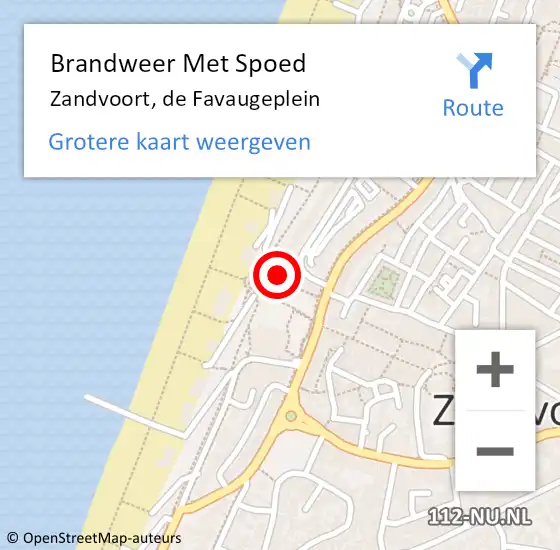 Locatie op kaart van de 112 melding: Brandweer Met Spoed Naar Zandvoort, de Favaugeplein op 25 oktober 2022 13:16