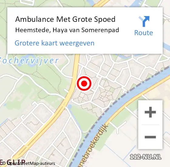 Locatie op kaart van de 112 melding: Ambulance Met Grote Spoed Naar Heemstede, Haya van Somerenpad op 25 oktober 2022 13:19