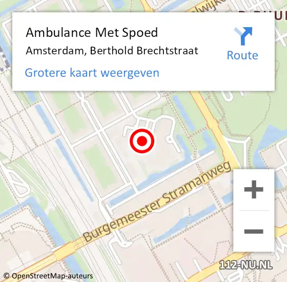Locatie op kaart van de 112 melding: Ambulance Met Spoed Naar Amsterdam-Zuidoost, Berthold Brechtstraat op 25 oktober 2022 13:35