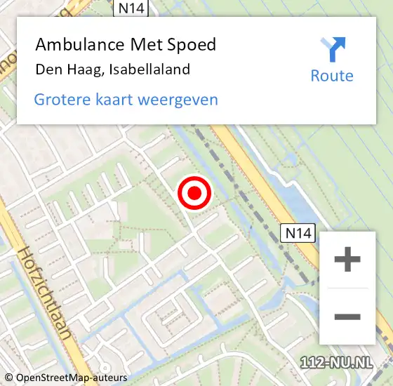 Locatie op kaart van de 112 melding: Ambulance Met Spoed Naar Den Haag, Isabellaland op 25 oktober 2022 13:36
