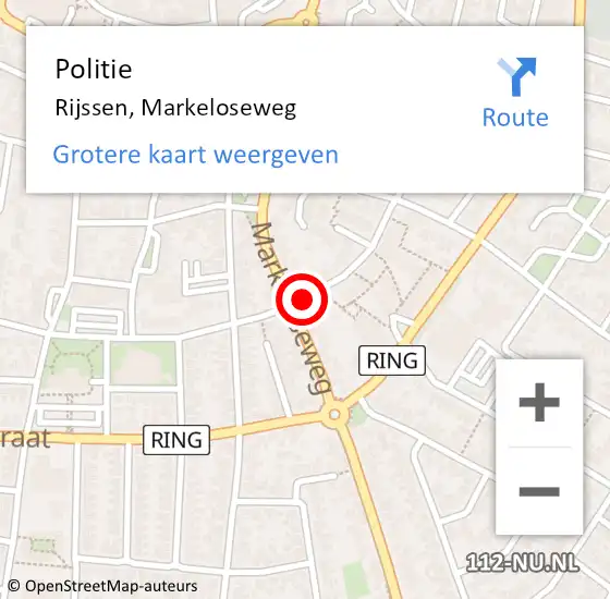 Locatie op kaart van de 112 melding: Politie Rijssen, Markeloseweg op 25 oktober 2022 14:25