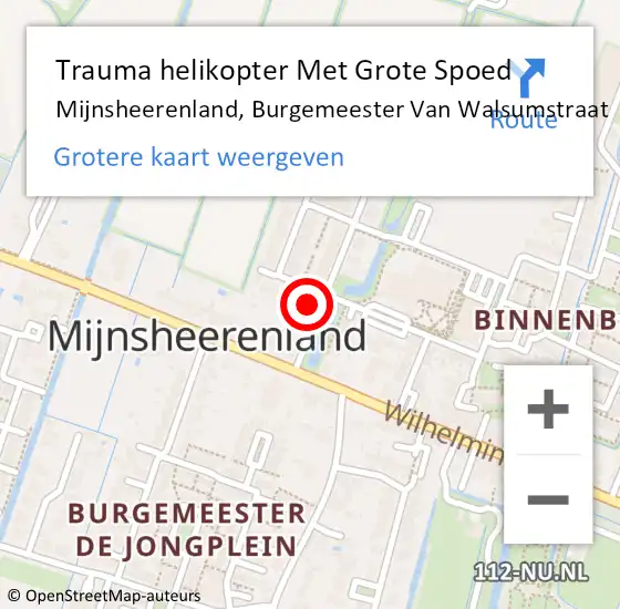 Locatie op kaart van de 112 melding: Trauma helikopter Met Grote Spoed Naar Mijnsheerenland, Burgemeester Van Walsumstraat op 25 oktober 2022 14:36