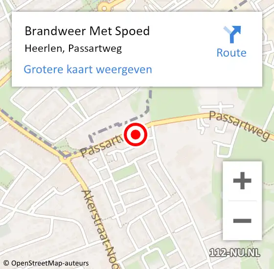 Locatie op kaart van de 112 melding: Brandweer Met Spoed Naar Heerlen, Passartweg op 25 oktober 2022 14:47