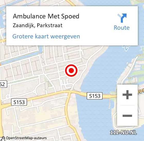 Locatie op kaart van de 112 melding: Ambulance Met Spoed Naar Zaandijk, Parkstraat op 25 oktober 2022 14:54