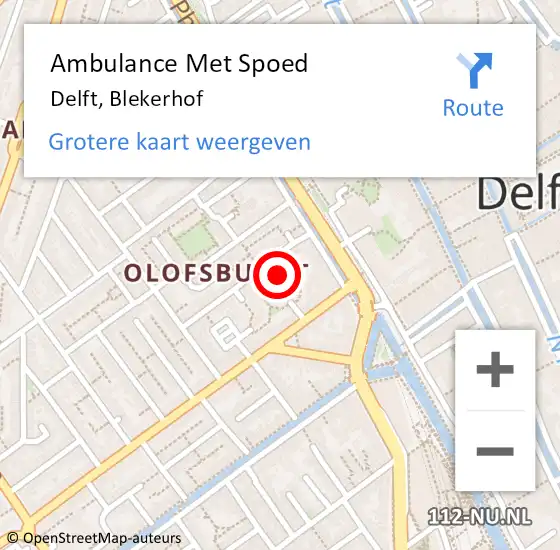 Locatie op kaart van de 112 melding: Ambulance Met Spoed Naar Delft, Blekerhof op 25 oktober 2022 15:23