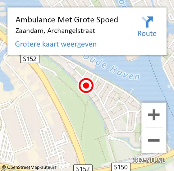 Locatie op kaart van de 112 melding: Ambulance Met Grote Spoed Naar Zaandam, Archangelstraat op 25 oktober 2022 15:32