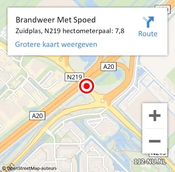 Locatie op kaart van de 112 melding: Brandweer Met Spoed Naar Zuidplas, N219 hectometerpaal: 7,8 op 25 oktober 2022 15:41