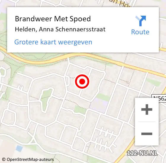 Locatie op kaart van de 112 melding: Brandweer Met Spoed Naar Helden, Anna Schennaersstraat op 25 oktober 2022 15:54