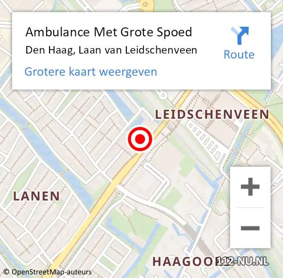 Locatie op kaart van de 112 melding: Ambulance Met Grote Spoed Naar Den Haag, Laan van Leidschenveen op 25 oktober 2022 16:01