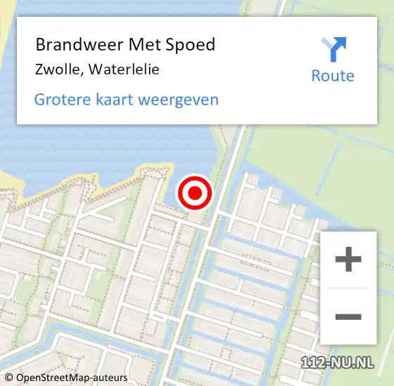 Locatie op kaart van de 112 melding: Brandweer Met Spoed Naar Zwolle, Waterlelie op 25 oktober 2022 16:42