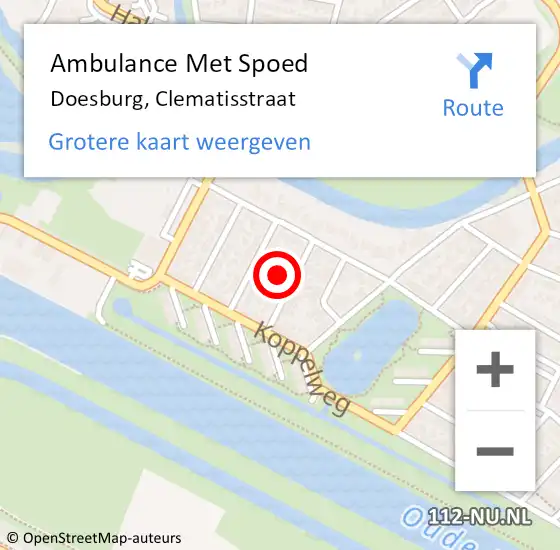 Locatie op kaart van de 112 melding: Ambulance Met Spoed Naar Doesburg, Clematisstraat op 25 oktober 2022 16:49