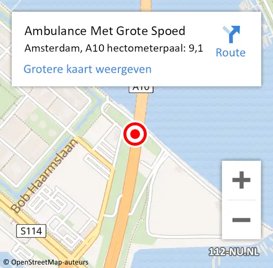 Locatie op kaart van de 112 melding: Ambulance Met Grote Spoed Naar Amsterdam, A10 hectometerpaal: 9,1 op 25 oktober 2022 17:00