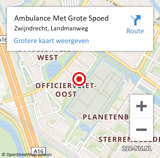 Locatie op kaart van de 112 melding: Ambulance Met Grote Spoed Naar Zwijndrecht, Landmanweg op 25 oktober 2022 17:04