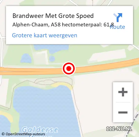 Locatie op kaart van de 112 melding: Brandweer Met Grote Spoed Naar Alphen-Chaam, A58 hectometerpaal: 61,8 op 25 oktober 2022 17:06