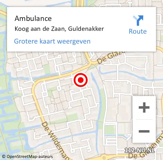 Locatie op kaart van de 112 melding: Ambulance Koog aan de Zaan, Guldenakker op 25 oktober 2022 17:13