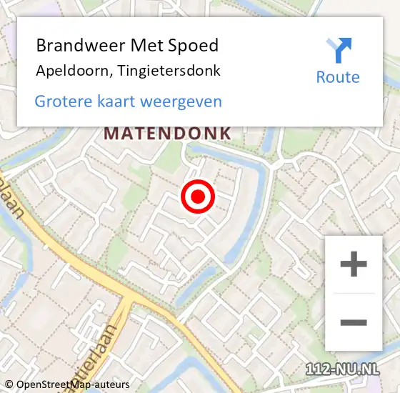 Locatie op kaart van de 112 melding: Brandweer Met Spoed Naar Apeldoorn, Tingietersdonk op 25 oktober 2022 17:28