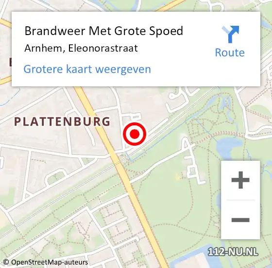 Locatie op kaart van de 112 melding: Brandweer Met Grote Spoed Naar Arnhem, Eleonorastraat op 25 oktober 2022 17:29