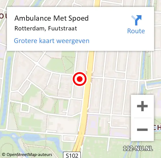 Locatie op kaart van de 112 melding: Ambulance Met Spoed Naar Rotterdam, Fuutstraat op 25 oktober 2022 17:37