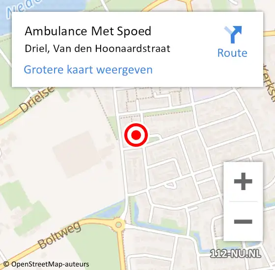 Locatie op kaart van de 112 melding: Ambulance Met Spoed Naar Driel, Van den Hoonaardstraat op 25 oktober 2022 17:39