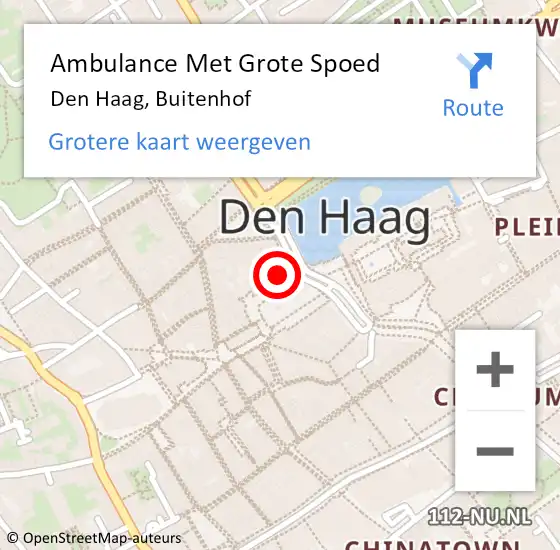 Locatie op kaart van de 112 melding: Ambulance Met Grote Spoed Naar Den Haag, Buitenhof op 25 oktober 2022 17:42