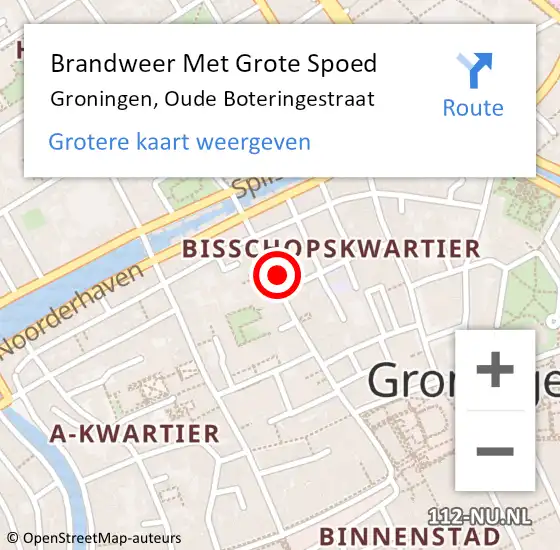 Locatie op kaart van de 112 melding: Brandweer Met Grote Spoed Naar Groningen, Oude Boteringestraat op 25 oktober 2022 17:45