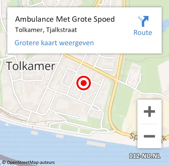 Locatie op kaart van de 112 melding: Ambulance Met Grote Spoed Naar Tolkamer, Tjalkstraat op 25 oktober 2022 18:01