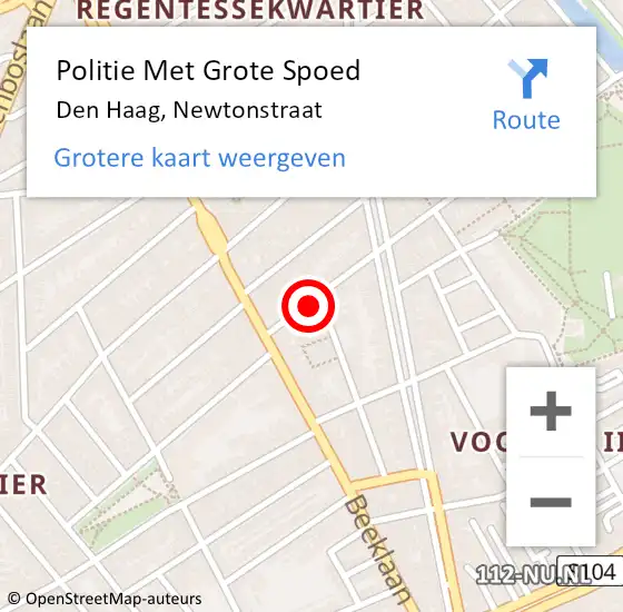 Locatie op kaart van de 112 melding: Politie Met Grote Spoed Naar Den Haag, Newtonstraat op 25 oktober 2022 18:21