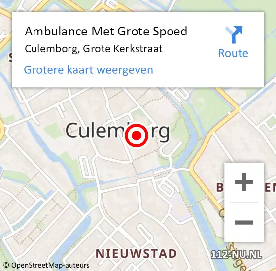 Locatie op kaart van de 112 melding: Ambulance Met Grote Spoed Naar Culemborg, Grote Kerkstraat op 25 oktober 2022 18:38