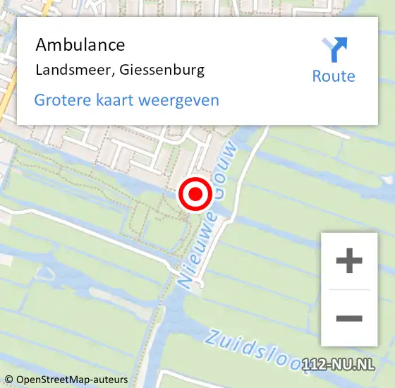 Locatie op kaart van de 112 melding: Ambulance Landsmeer, Giessenburg op 25 oktober 2022 18:46