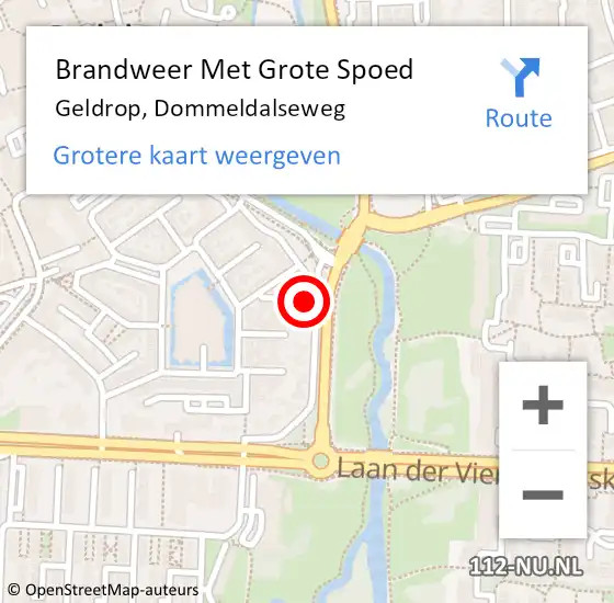 Locatie op kaart van de 112 melding: Brandweer Met Grote Spoed Naar Geldrop, Dommeldalseweg op 25 oktober 2022 19:36