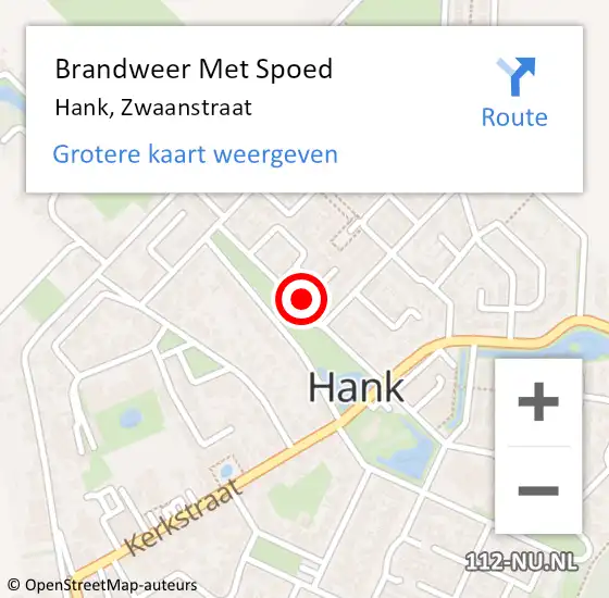 Locatie op kaart van de 112 melding: Brandweer Met Spoed Naar Hank, Zwaanstraat op 25 oktober 2022 19:38