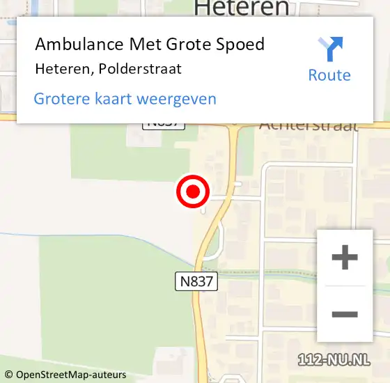 Locatie op kaart van de 112 melding: Ambulance Met Grote Spoed Naar Heteren, Polderstraat op 25 oktober 2022 19:43