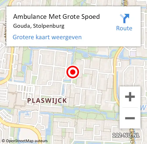 Locatie op kaart van de 112 melding: Ambulance Met Grote Spoed Naar Gouda, Stolpenburg op 25 oktober 2022 19:48