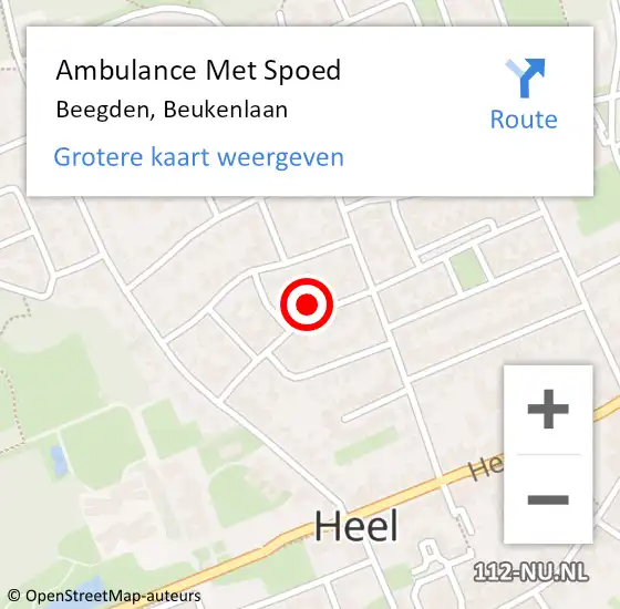 Locatie op kaart van de 112 melding: Ambulance Met Spoed Naar Beegden, Beukenlaan op 25 oktober 2022 20:16