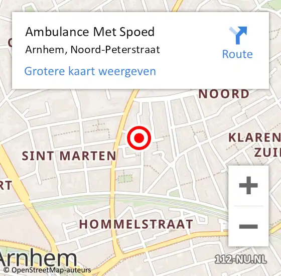 Locatie op kaart van de 112 melding: Ambulance Met Spoed Naar Arnhem, Noord-Peterstraat op 25 oktober 2022 20:16