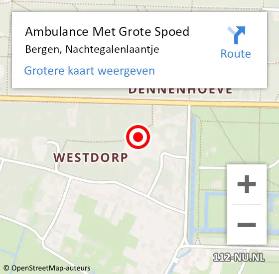 Locatie op kaart van de 112 melding: Ambulance Met Grote Spoed Naar Bergen, Nachtegalenlaantje op 25 oktober 2022 20:23