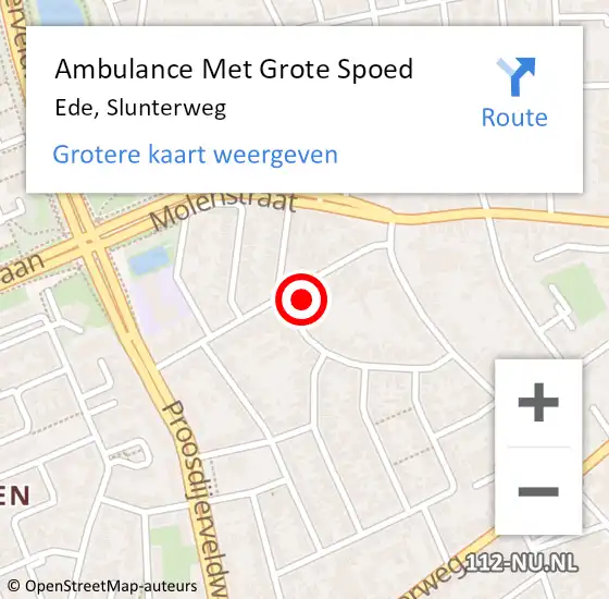 Locatie op kaart van de 112 melding: Ambulance Met Grote Spoed Naar Ede, Slunterweg op 25 oktober 2022 20:24