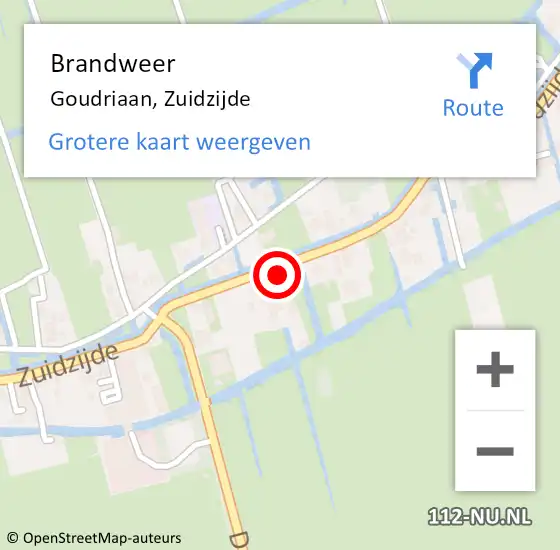 Locatie op kaart van de 112 melding: Brandweer Goudriaan, Zuidzijde op 25 oktober 2022 21:12