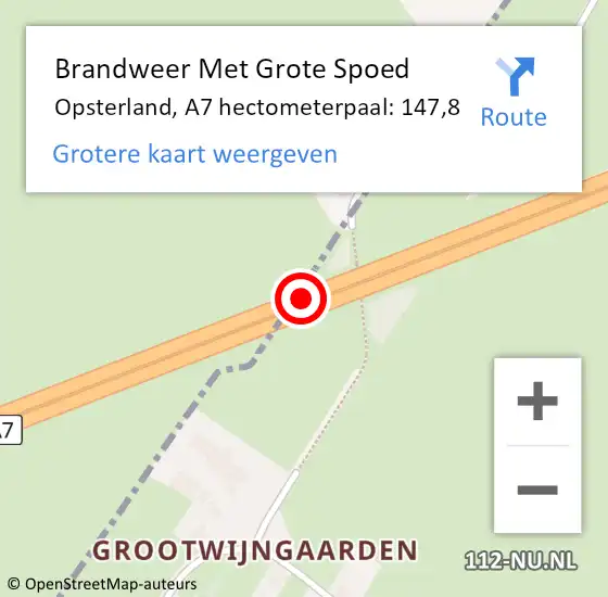 Locatie op kaart van de 112 melding: Brandweer Met Grote Spoed Naar Opsterland, A7 hectometerpaal: 147,8 op 25 oktober 2022 21:39