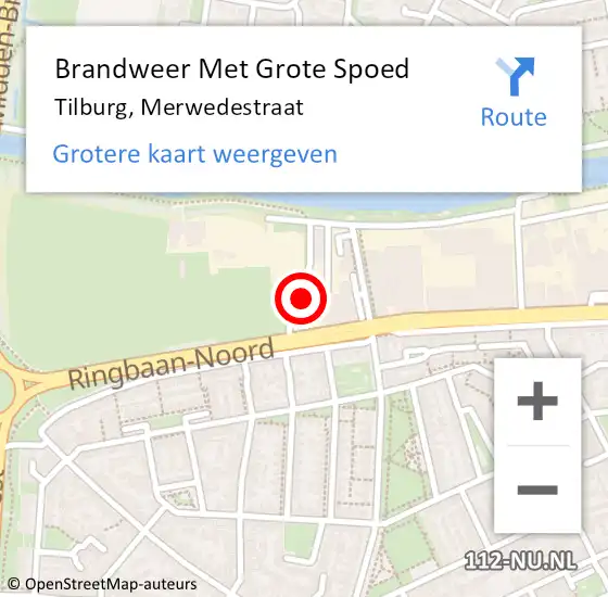 Locatie op kaart van de 112 melding: Brandweer Met Grote Spoed Naar Tilburg, Merwedestraat op 25 oktober 2022 21:57