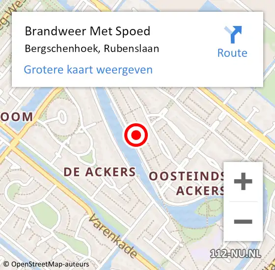 Locatie op kaart van de 112 melding: Brandweer Met Spoed Naar Bergschenhoek, Rubenslaan op 25 oktober 2022 21:59