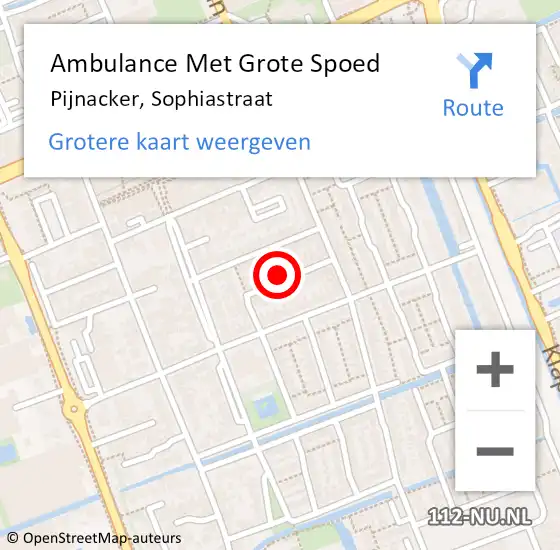 Locatie op kaart van de 112 melding: Ambulance Met Grote Spoed Naar Pijnacker, Sophiastraat op 25 oktober 2022 21:59