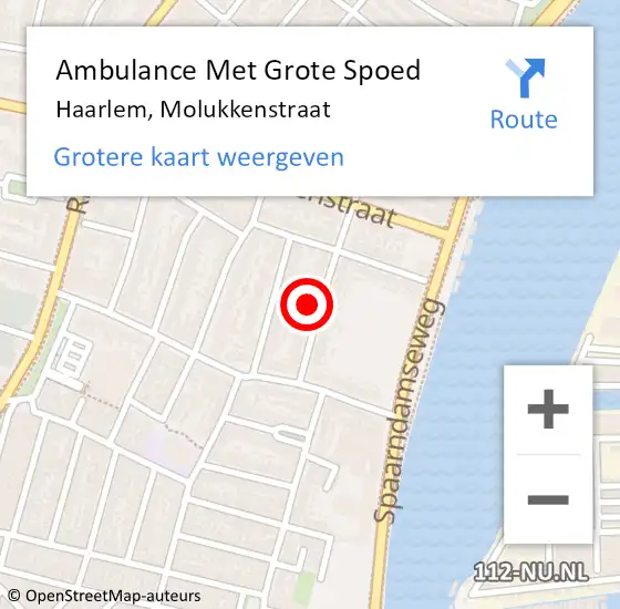 Locatie op kaart van de 112 melding: Ambulance Met Grote Spoed Naar Haarlem, Molukkenstraat op 25 oktober 2022 22:07