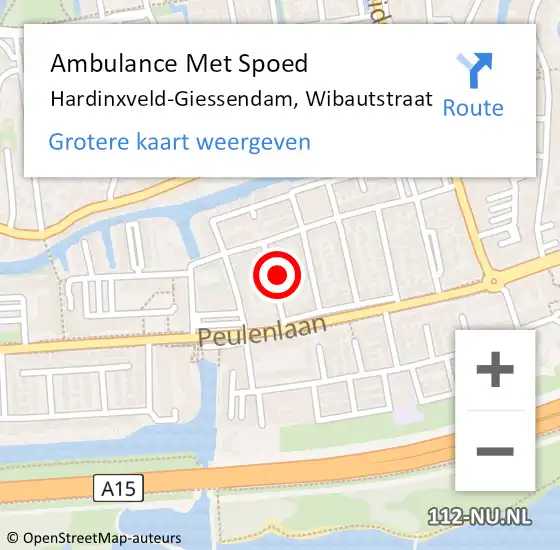 Locatie op kaart van de 112 melding: Ambulance Met Spoed Naar Hardinxveld-Giessendam, Wibautstraat op 25 oktober 2022 22:32