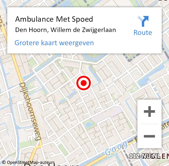 Locatie op kaart van de 112 melding: Ambulance Met Spoed Naar Den Hoorn, Willem de Zwijgerlaan op 25 oktober 2022 22:38